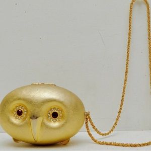VINTAGE BRASS/GOLD OWL FACE CLUTCH/PURSE RARE MADE IN ITALY ONE OF A KIND